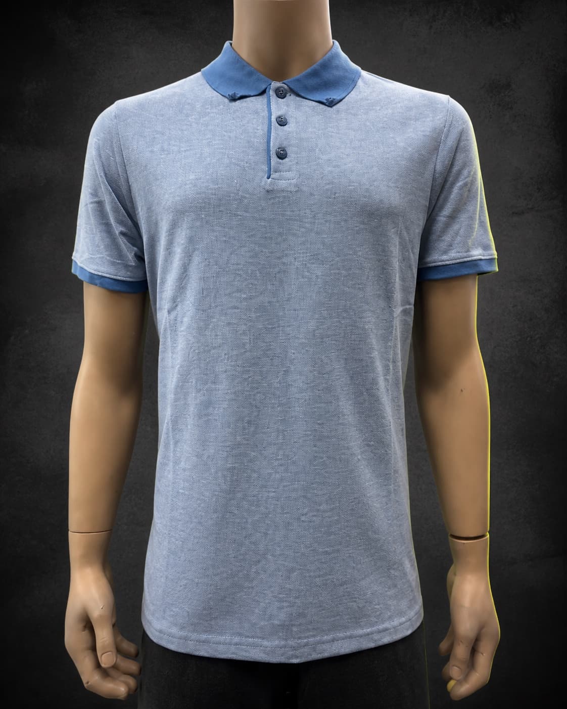 Grey-blue cotton piqué polo shirt sample